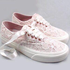 Light Pink Vans with Ivory Lace – Bridal Lace Vans, Custom Wedding Sneakers, Com